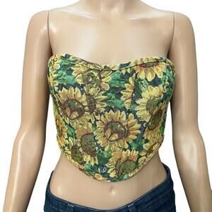 Tic Toc Tapestry Corset Top Small Sunflower Cottagecore Cropped Lace Up Fairy